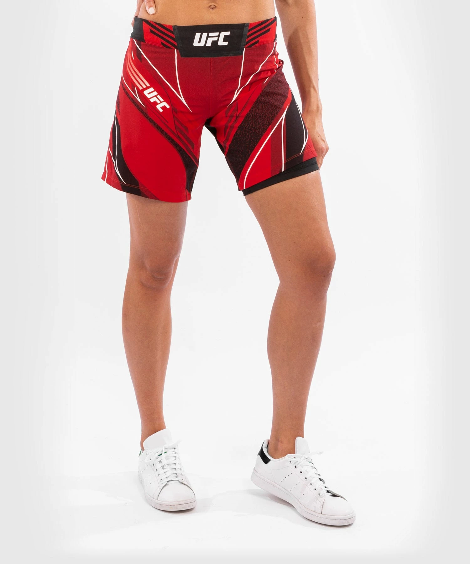 UFC Venum Authentic Fight Night Women's Shorts - Long Fit - Red 6 UFC Venum Authentic Fight Night Women's Shorts - Long Fit - Red - Image 4