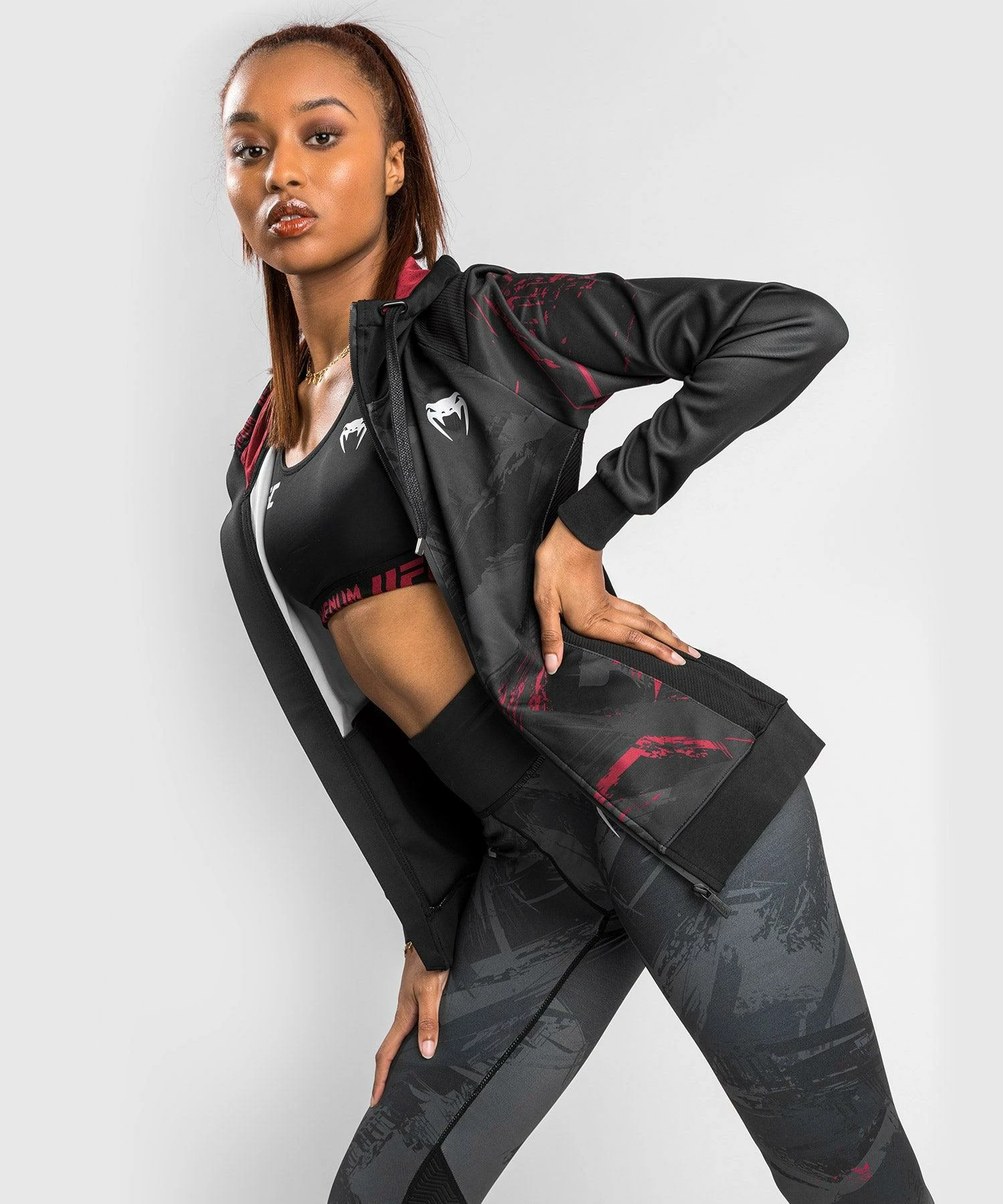 UFC Venum Authentic Fight Week Women's 2.0 Zip Hoodie - Black/Red - Image 4