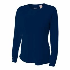 A4 Women’s Performance Long-Sleeve Crew Neck Shirt (Navy)