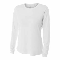 A4 Women’s Performance Long-Sleeve Crew Neck Shirt (White)