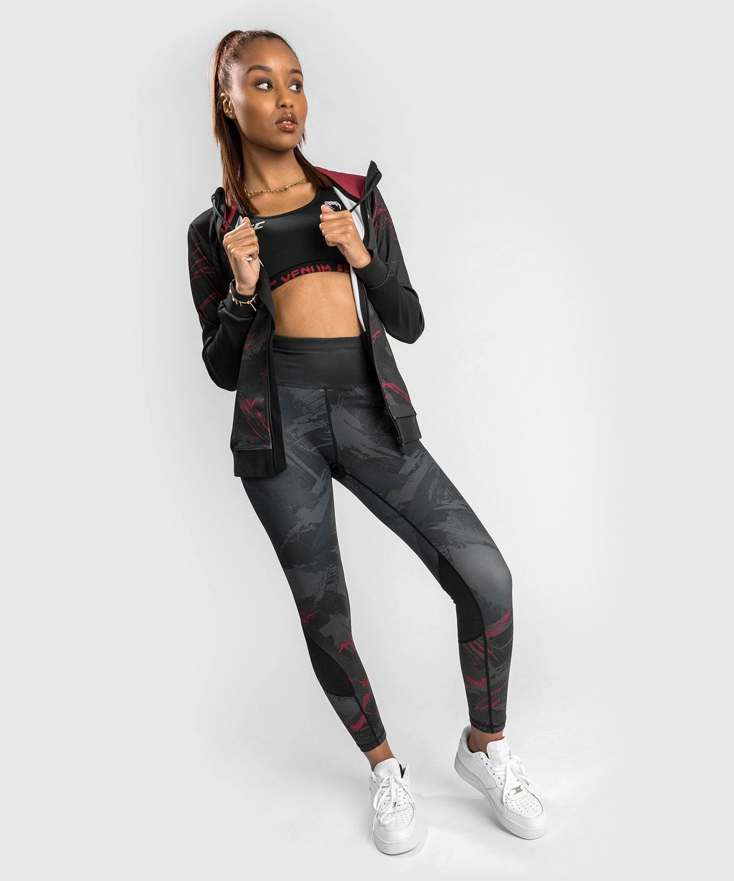 UFC Venum Authentic Fight Week Women's 2.0 Zip Hoodie - Black/Red - Image 2