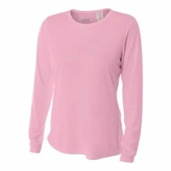 A4 Women’s Performance Long-Sleeve Crew Neck Shirt (Pink)
