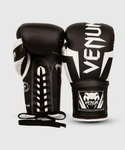 Venum Elite Boxing Gloves - With Laces - Black/White