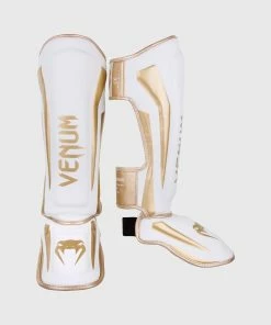 Venum Elite Standup Shin Guards - White/Gold