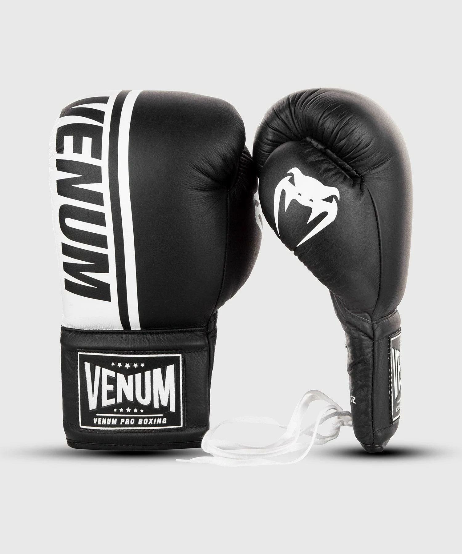 Venum Shield Pro Boxing Gloves - With Laces - Black/White 4 Venum Shield Pro Boxing Gloves - With Laces - Black/White - Image 2