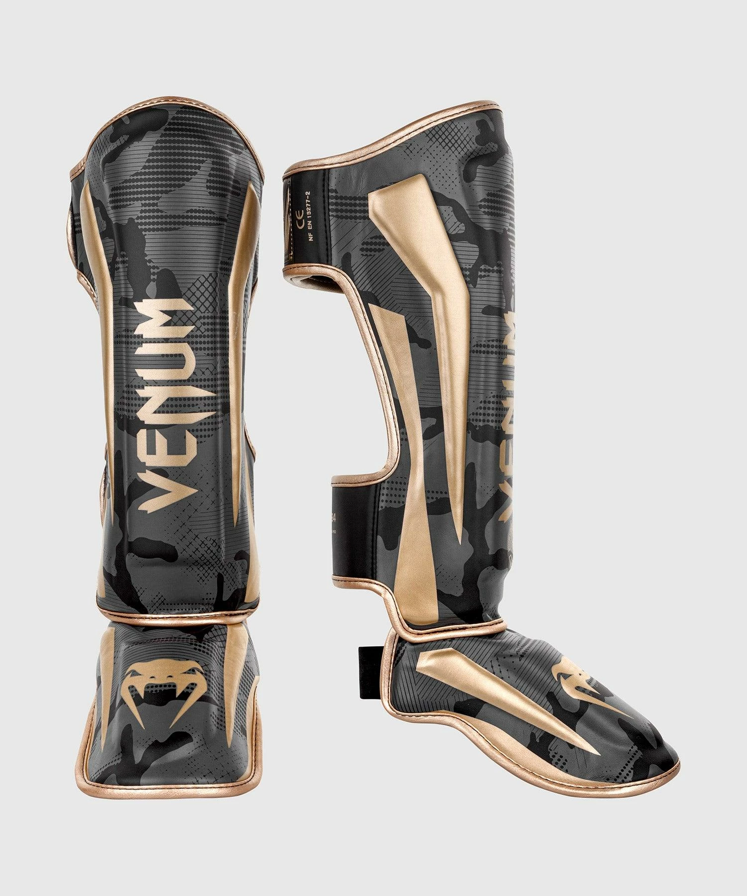 Venum Elite Shin Guards - Dark Camo/Gold 5 Venum Elite Shin Guards - Dark Camo/Gold - Image 3