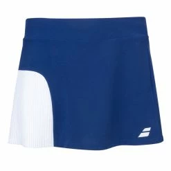 Babolat Girls Compete Tennis Skirt W/Built-in Shorts And Performance Polyester (White/Estate Blue)